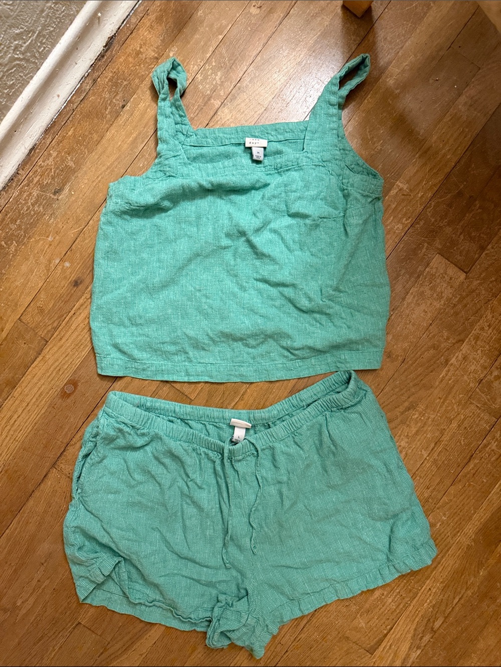 a new day Mint Green Linen Tank Top & Drawstring Shorts Set